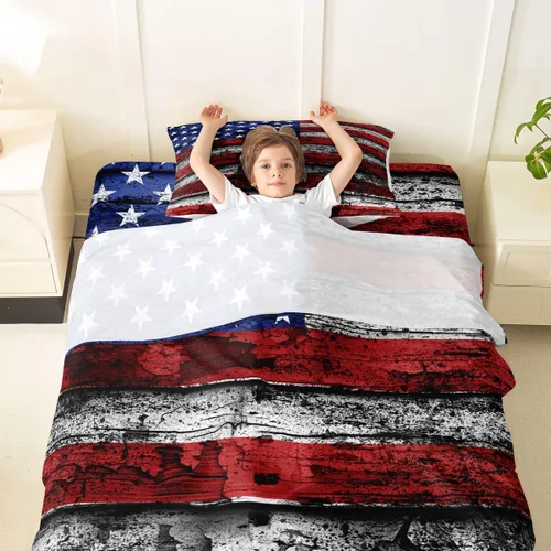Miniatura 3 de Feelyou Juego de sábanas de la bandera estadounidense, tamaño individual, juego de cama para niños y niñas, 4 de julio, 4 de julio, sábana bajera