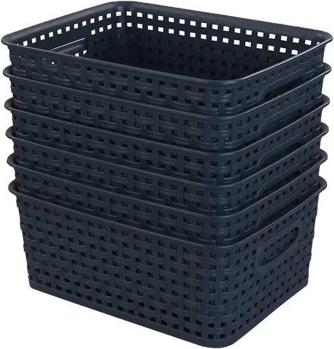 Sandmovie Cestas de almacenamiento de tejido de plástico para cocina y baño, color azul marino, 6 paquetes