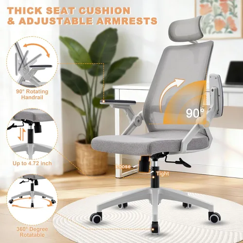 Miniatura 4 de Silla ergonómica para computadora de oficina para comodidad durante todo el día, soporte lumbar dinámico y reposacabezas ajustable, silla