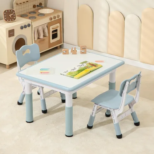 Hulaibit Mesa y 2 Sillas para Niños Pequeños, Juego de Mesa y Sillas para Niños de Altura Ajustable, 31.5''L x 23.6''A Actividad Infantil para Niños