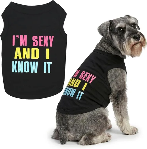Miniatura 34 de Parisian Pet - Camiseta bordada para perros y gatos, con texto en inglés Sexy and I Know It, XS Sexy y lo sé