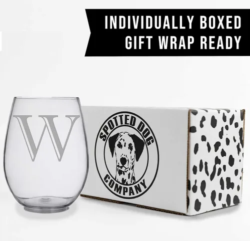 Miniatura 6 de Copa de vino grabada con monograma de 17 onzas sin tallo (letra A) A-Z, regalos personalizados para mujeres, copas de vino personalizadas, regalo