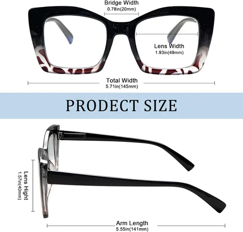 Miniatura 3 de Oversized Square Reading Glasse for Women,Blue Light Blocking Fashion Large Frame Computer Readers Spring Hinge