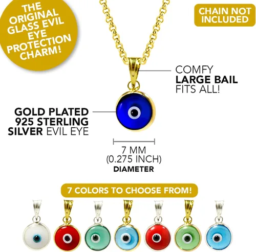 Miniatura 2 de Collar con colgante de ojo malvado de 7 mm de vidrio redondo en plata de ley 925 (solo colgante) - 7 colores para elegir para hombres y mujeres