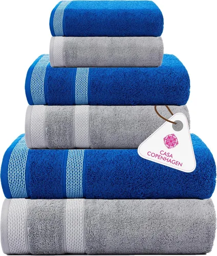 Miniatura 154 de CASA COPENHAGEN Juego de 6 toallas de palomitas de maíz, color azul polvoriento, 21.16 oz/m², 2 toallas de baño, 2 toallas de mano y 2 toallas