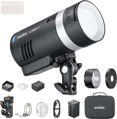 Godox AD300 Pro II AD300Pro II - Estroboscópico flash para exteriores, 300 Ws 2.4G TTL 1/8000 HSS, 0.01-1.5s Reciclaje, 350 destellos de potencia