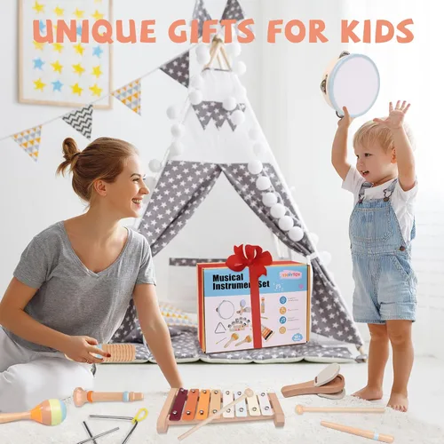 Miniatura 11 de Juego de instrumentos musicales para bebés, juguetes musicales Montessori de madera para bebés de 18 meses, instrumentos de percusión para niños