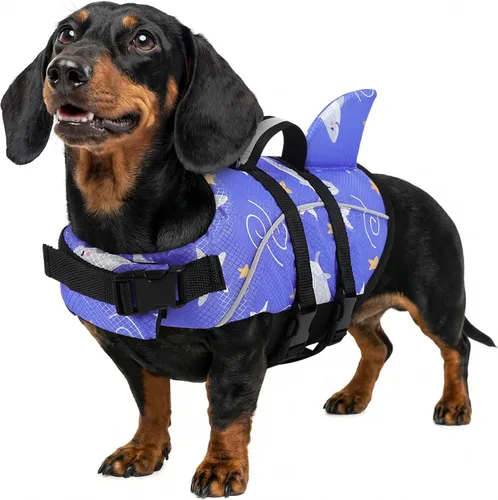 Miniatura 45 de Chaleco salvavidas para perros Ripstop, chaleco salvavidas de tiburón para perros, salvavidas de seguridad con alta flotabilidad y asa de elevación