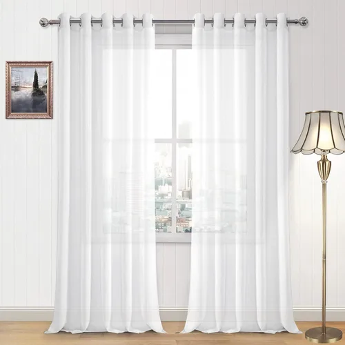 Miniatura 52 de DWCN Cortinas traslúcidas color verde frijol para sala de estar y dormitorio - Cortinas voile con aspecto de lino sintético con ojales en la parte