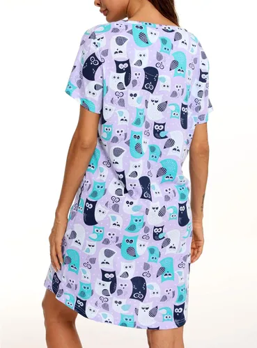 Miniatura 5 de ENJOYNIGHT - Camisones de algodón para mujer, tallas extragrandes, camisa de dormir de manga corta con estampado