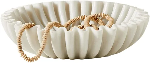 Marble Ruffle Bowl Decorative Marble Scallop Bowl Flower Bowl Fruit Bowl Ruffled Marble Bowl Jewelry Dish Christmas Gift Decorative Bowl (2 Pieces