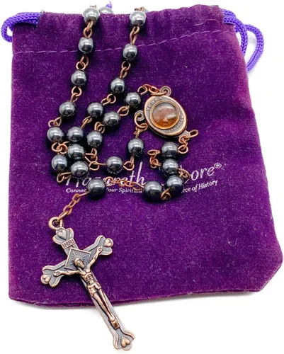 Miniatura 11 de Nazareth Store Hematite Rosary Beads Black Stone Catholic Rosary Necklace with Jerusalem Holy Soil & Cross Antique Religious Rosaries Beads