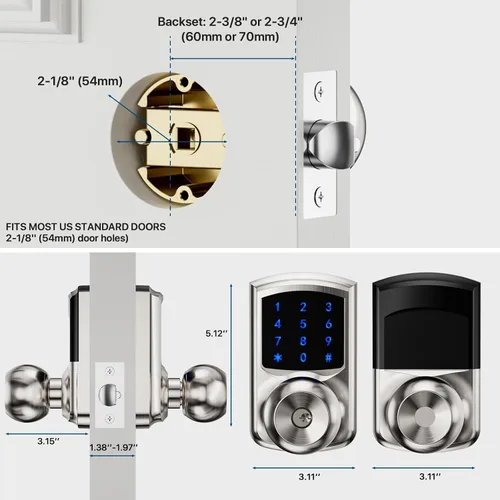 Miniatura 7 de Hidalife Cerradura de puerta de entrada sin llave con código, cerradura de puerta con teclado con asa, cerradura digital de pantalla táctil