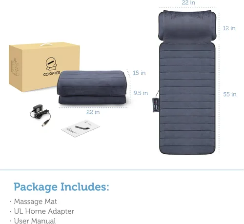 Miniatura 8 de COMFIER Alfombrilla de masaje de cuerpo completo con almohada de cuello móvil, 10 motores vibratorios y 4 almohadillas térmicas, almohadilla de Azul