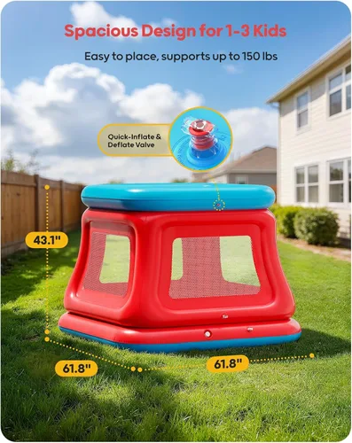 Miniatura 5 de QPAU Casa inflable de rebote para niños de 3 a 6 años, casa de rebote grande para 2 a 4 niños, trampolín 3 en 1 y piscina de pelotas, casa hinchable