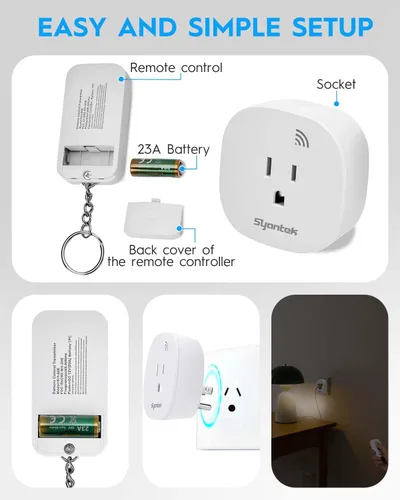 Miniatura 7 de Syantek Interruptor de luz inalámbrico con control remoto para electrodomésticos, interruptor de salida remoto de largo alcance de 200 pies, mini