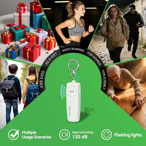 Miniatura 2 de Llavero de alarma de seguridad personal para mujeres, paquete de 3, sirena fuerte con luz LED intermitente, dispositivo de seguridad de emergencia