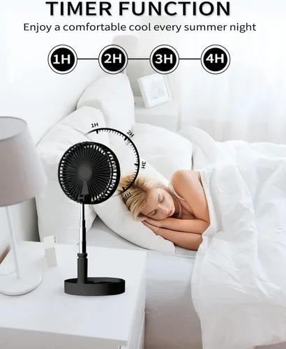 Miniatura 5 de UN UNITEDTIME Ventilador portátil, Mi ventilador de viaje plegable con temporizador de control remoto, funciona con pilas o alimentado por USB, Negro