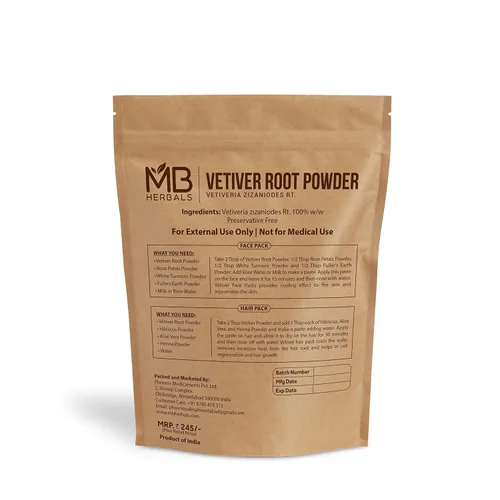 Miniatura 2 de MB Herbals Vetiver Polvo 100 gramos (3.5 oz) Khus Vetiveria Zizanioides Para paquetes faciales
