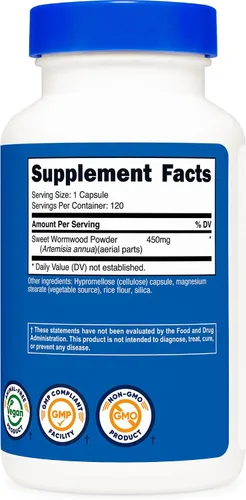 Miniatura 5 de Nutricost Cápsulas de ajenjo 450 mg 120 cápsulas – Tapas vegetarianas, sin gluten y sin OMG