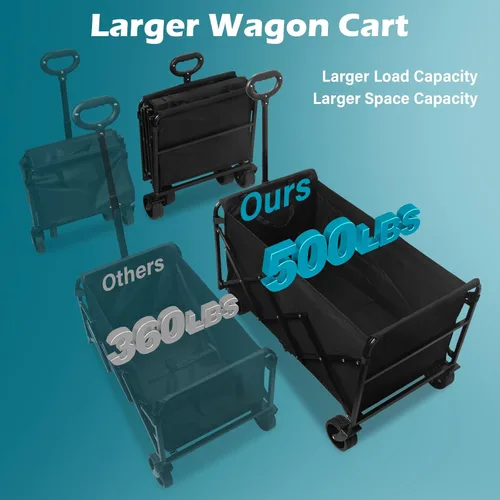 Miniatura 2 de Carro plegable con ruedas: Carro utilitario plegable de 500LBS de alta resistencia - Carro portátil todo terreno para compras de comestibles