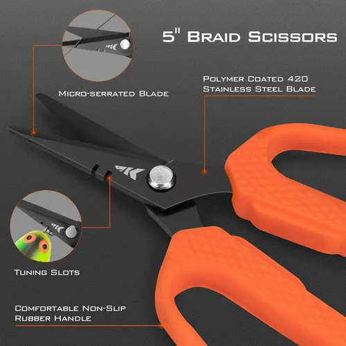 Miniatura 5 de KastKing Cutthroat - Juego de tijeras y alicates para trenza de 7.5 pulgadas - Equipo de pesca resistente al agua salada, cortador de línea