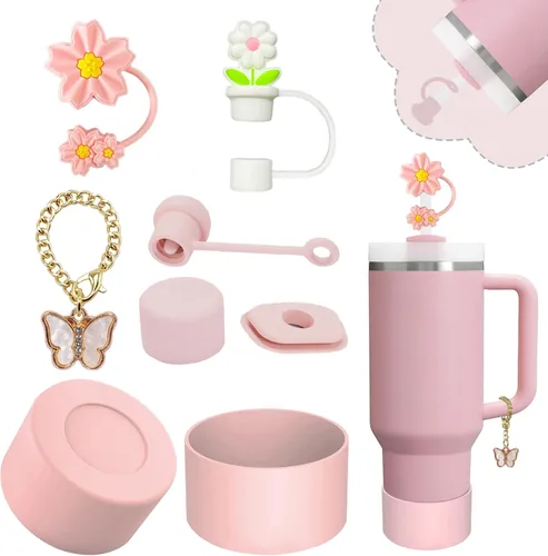 Miniatura 19 de Conjunto de accesorios para taza Stanley, incluye 2 piezas de cubierta de pajita de 0.4 pulgadas, 1 tapón antiderrame de silicona, 1 lindo encanto