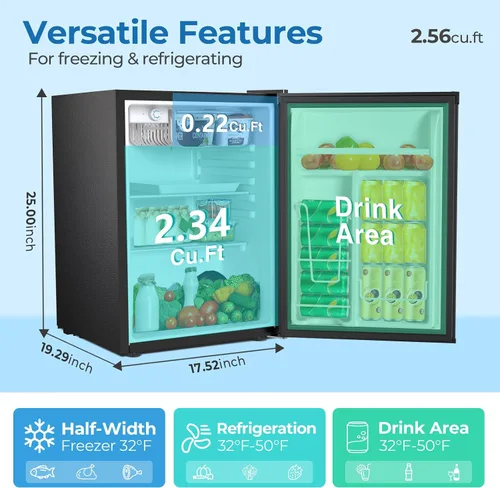 Miniatura 3 de Electactic Refrigerador compacto de 2.56 pies cúbicos con puerta individual reversible, NEGRO