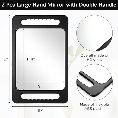 Miniatura 2 de Kigley Espejo de mano grande de 2 piezas con doble mango espejo de peluquería rectangular irrompible de mano equipo de peluquería y accesorios