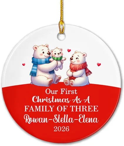 Miniatura 23 de Adorno de cerámica personalizado de cinco medias con nombres y año personalizados, nuestra primera Navidad como familia de cinco, nuestros primeros