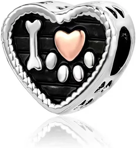 Miniatura 2 de KunBead Venta Perro Pata Plata Corazón Mamá Niña Graduación Barato Madre Hijo Nuevo Charm De Grano Para Pulsera Collar, Metal, Cobre