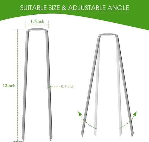 Miniatura 2 de Estacas galvanizadas de 12 pulgadas para paisaje, 25, 50, 100 unidades, resistentes al óxido, estacas de tierra en forma de U para tela de césped