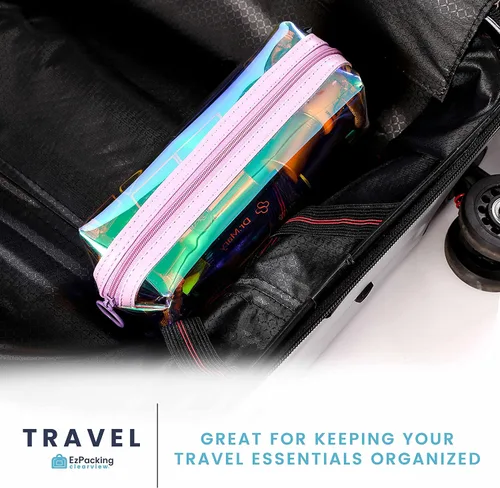 Miniatura 9 de EzPacking - Bolsa de maquillaje transparente holográfica/lindo organizador de cosméticos iridiscente/soporte para lápices de mujer brillante