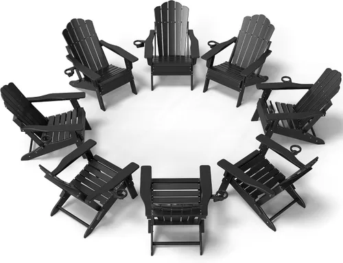 FOOWIN Adirondack - Juego de 8 sillas Adirondack plegables con soporte para tazas, silla para hoguera de polietileno de alta densidad para todo tipo