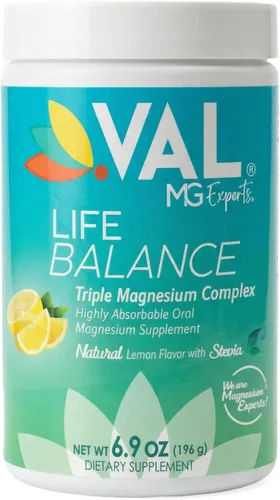 VAL Triple Magnesio Complejo en Polvo – Citrato, Glicinato, Taurato – Bebida relajante antiestrés – Sabor natural de limón – 400 mg de magnesio,