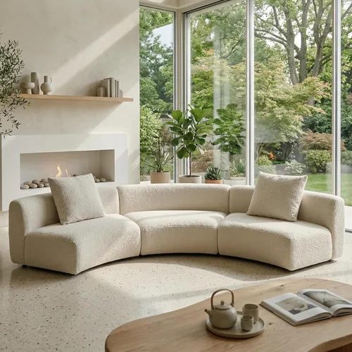 Miniatura 16 de Acanva - Sofá seccional curvo moderno para sala de estar, sofá modular de tela bouclé minimalista y cómodo para apartamento, oficina en casa, 114