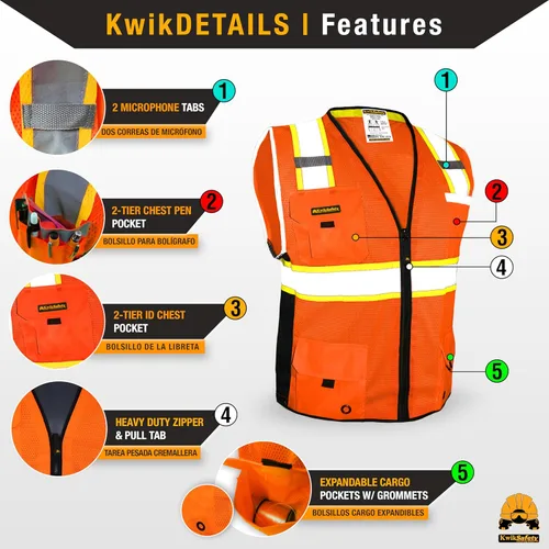 Miniatura 4 de KwikSafety - Chaleco de seguridad BIG KAHUNA Base y edición limitada Chaleco reflectante clase 2 ANSI OSHA chaleco de seguridad para hombres