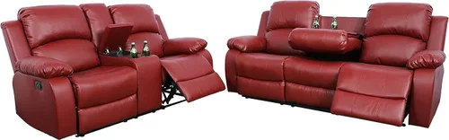 Miniatura 10 de Juego de muebles de sala de estar de cuero reconstituido con sofá reclinable, juego de sofá reclinable, silla de dos cuerpos, juegos de muebles