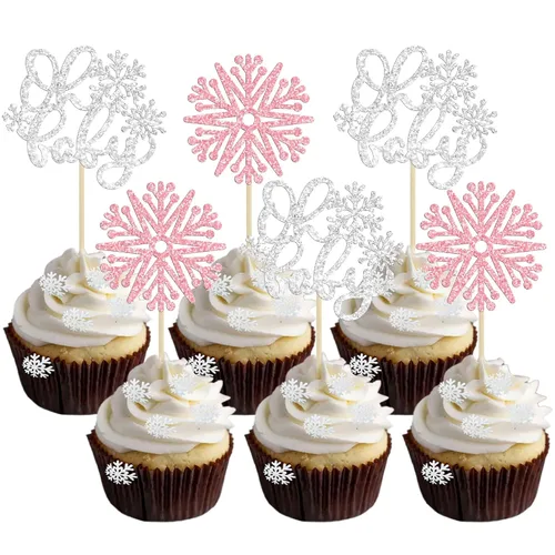 Miniatura 13 de Gyufise 24 adornos de copos de nieve Oh Baby para cupcakes con purpurina azul, decoración de pastel de baby shower congelado para baby shower