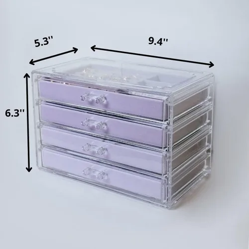 Miniatura 6 de The TopCherry Organizador de joyas de acrílico con 4 cajones, organizador de aretes, caja de joyería transparente, anillos, collares, pulseras