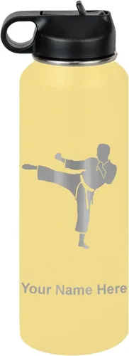 Miniatura 22 de Botella de agua personalizada LaserGram, Karate Man, de acero inoxidable con doble pared aislada al vacío con tapa abatible, regalo personalizado