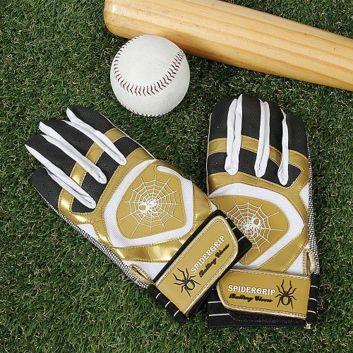 Miniatura 6 de J&S Sporting Spider Grip - Guantes de bateo de béisbol antideslizantes - Agarre antideslizante duradero para hombres y jóvenes jugadores Negro dorado