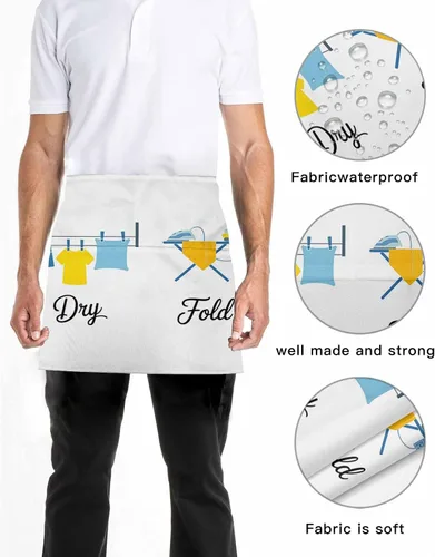 Miniatura 5 de DecorLovee Cartoon Laundry Room Waitress Apron with 3 Pockets, Modern Minimalist Server Aprons Waterproof Kitchen Restaurant Half Waist Apron for