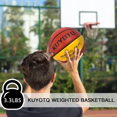 Miniatura 4 de KUYOTQ 3LBS/3.3LBS/2.2LBS Weighted Heavy Training Basketball 29.5/28.5" in and Outdoor Improving Handling Dribbling Passing Rebounding Skill marrón
