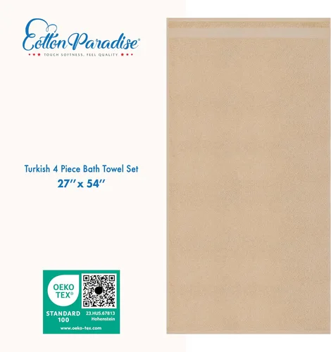 Miniatura 4 de Cotton Paradise 4 piezas de toallas turcas para baño, juego de toallas extra grandes suaves y afelpadas para baño, color beige