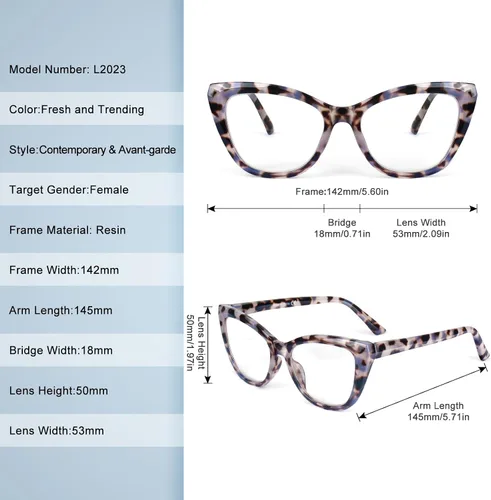 Miniatura 6 de Lentes de lectura elegantes para mujer, paquete de 4 unidades, de gran tamaño, bloquean la luz azul, con combinaciones de colores de moda (C1 x 0.00)