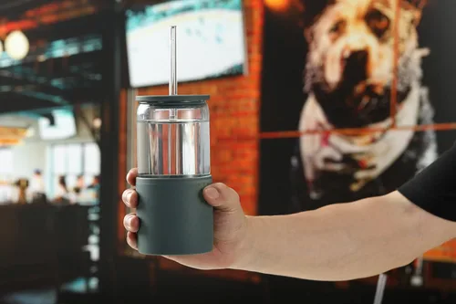 Miniatura 4 de Sunseeke Vaso de vidrio con popote y tapa, vaso para café helado de 16 onzas, con funda de silicona, cepillos de limpieza, vasos para agua, café