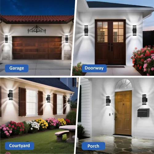 Miniatura 7 de DASTOR Luces de pared para exteriores del anochecer al amanecer, 2 capas hacia arriba hacia abajo, luces exteriores para casa, aplique exterior