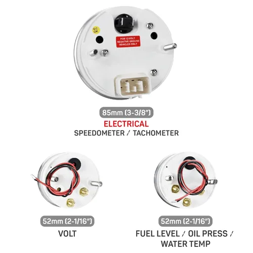 Miniatura 5 de RACETECH Clásico Juego de 6 Calibradores - 85mm 3-3/8" Velocímetro GPS Tachómetro Eléctrico - 52mm 2-1/16" Voltaje Nivel de Combustible Temperatura