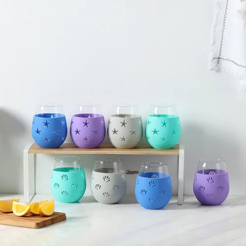 Miniatura 5 de Hyperspace Copa de vino sin tallo de 20 onzas, vaso para bebidas con funda protectora de silicona, juego de 2 piezas (estrella turquesa y gris)